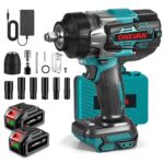 ONEVAN Akku Schlagschrauber 1700N.m, 1/2" Bürstenloser Akkuschlagschrauber Elektrisch mit 2 4.0Ah Akkus und Schnellladegerät, Hohem Drehmoment Impact Wrench mit 6 Steckschlüssel für Schwere Projekte