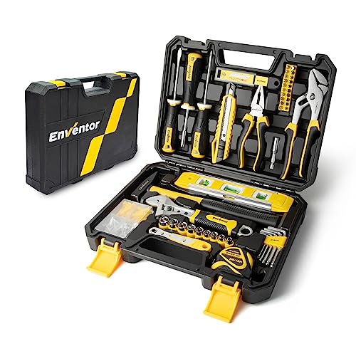 ENVENTOR Werkzeugkoffer, 158-tlg Haushalts Werkzeug-Set, Gefüllt, Werkzeugkasten mit Schraubendreher Set, Hammer, Zange und Ratsche Steckschlüsselsatz, Werkzeugkiste für Haushalt DIY, Garage, Auto