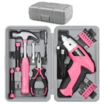 Hi-Spec kleiner Werkzeugkoffer gefüllt für Frauen mit Hammer, Zange, Bit Set und Pinken Akkuschrauber 3.6V 19 tlg., einfache Handhabung und Kompakt ideal für kleine Reperaturen.