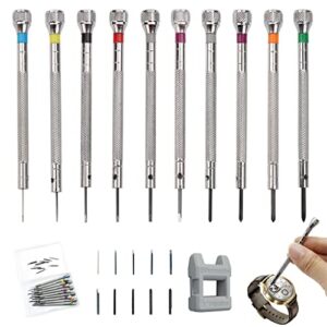 10 Stück Uhrmacher schraubendreher Set mit Entmagnetisierer, 0.6mm-2.0mm Präzisions Uhrmacherwerkzeug, für uhren Schraubenzieher, Brillenschraubenzieher set