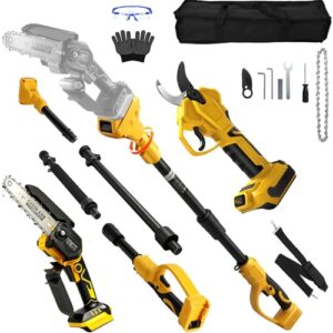 panthem 4 in 1 Akku Hochentaster 6 Zoll Mini Kettensäge baumsäge kompatibel mit Dewalt 20V 18V, 45 mm Elektrische säge Gartenschere, Baumschere Astschere HandKettensäge Teleskop Astsäge (ohne Akku)