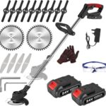 SMILOVII Rasentrimmer mit Akku 21V – 2X 2,0Ah Akku, 8500 U/min, 3-in-1 Freischneider inkl. 16-teiliges Klingen-Set, Teleskopstiel als Kantenschneider für Rasen, Rasenkanten & Unkraut
