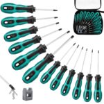 Magnetisch Torx Schraubendreher Satz, 12tlg Profi Schraubenzieher Set T5-T40 aus Chrom-Vanadium-Stahl, mit Magnetisierer/Entmagnetisierer, für Automobil und Hausgeräte Reparatur