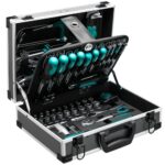 TLGREEN Alu-Werkzeugkoffer Gefüllt 107-tlg Werkzeug Set Werkzeugkasten Werkstattkoffer bestückt Werkzeugkiste mit Steckschlüssel Schraubenzieher usw. für DIYer Handwerks Heimwerker Haushalt Werkstatt