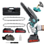 Olubfdh Mini Kettensäge mit Akku 4000mAh, 6 Zoll Mini Kettensäge Elektro mit Automatischer Öler und 2 Akku 2000mAh, Handkettensäge Akku für Gartenscheren Astschere Holzschneidenz