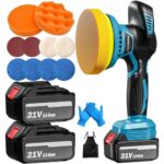 POWRIFIC 21V Akku Poliermaschine Set mit 2 Akkus – Exzenter Poliermaschine für Auto, Möbel & Metall – 6 Geschwindigkeiten, Kabellos, 15 cm Polierteller für Autopflege & DIY