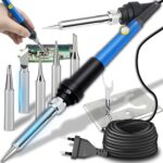 Retoo Lötkolben Kit Lötset Brennkolben und Löt-Set mit 5 Lötkolbenspitzen Temperatur Einstellbar 200-450°C Lötkolbenständer Elektrische Lötzinn Löten Schalter Einstellbarer Schweißen 60W 220V