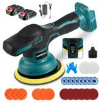 Yofidra Akku Poliermaschine für Auto, 18V Exzenter Poliermaschine Auto, 8 Geschwindigkeit, 150mm Auto Polierset mit 2 x 2.0Ah Akkus, für Autopflege Polieren Wachsen Entfernen von Markierungen