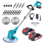 Rasentrimmer mit Akku – Elektrischer Rasentrimmer, 2x1500mAh, 9000 U/min, Teleskopgriff 71–106cm, 4 Klingentypen– Freischneider Akku für Garten, Motorsense, Kantenschneider Rasen