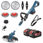 Rasentrimmer mit 2 * 21V Akku, Rasentrimmer mit Unkrautbürste,Rasentrimmer für Makita-Akku und Garten Trimming, Freischneider Akku, 750w Bürstenloser Motor, 180° Collapsible, 90° Trimmwinkel(Blau)