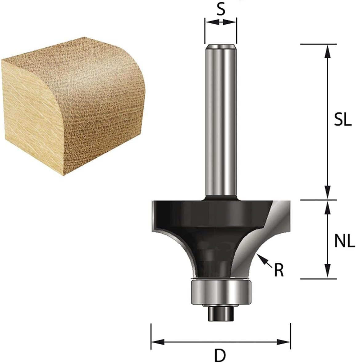 ENT 14386 Abrundfräser HW, Schaft (S) 12 mm, Durchmesser (D) 57,1 mm, NL 28,6 mm, R 22,2 mm, SL 45 mm, mit Kugellager – Bild 2