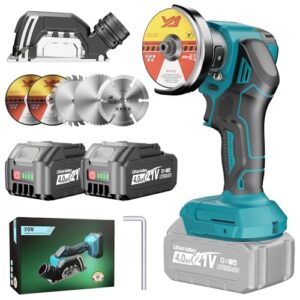 Yofuly Mini Akku Winkelschleifer Kompatibel mit Maa-kita 18V Akku, Akku Flex mit 2×4.0Ah Batterien, 76mm 19500RPM Trennschleifer mit 5 Trennscheiben & Staubschutzhaube zum Schneiden