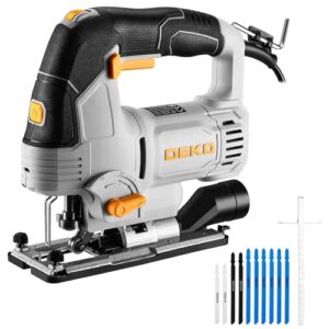 DEKOPRO 800W Jig Säge Elektro: Stichsäge Holz Cutter Maschine mit LED-Beleuchtung und Laservermessfunktion -800–3000 SPM, ±45° Schrägausschnitt, 10 Stk. Sägeblätter für Holz/Metall/Kunststoff