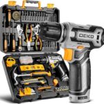 DEKO Werkzeugkoffer Gefüllt, 133-teilig Werkzeug Set für Reparaturen im Haushalt und Heimwerken, mit Bohrschrauber 12 V Akkuschrauber Bohren und Anziehen/Lösen von Schrauben, Grau