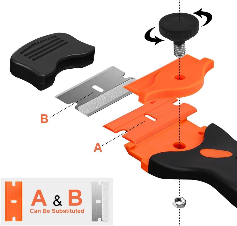 Ainiv Schaber Set, Stabiler Kochfeldschaber mit 20 Ersatz-Klingen, Schaber Küchenschaber, Kochfeldschaber, Reinigungsschaber, Herd Glasschaber, Herdschaber für Backofen, Glaskeramik-Orange – Bild 3