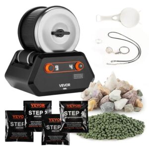 VEVOR elektrische Poliermaschine Steinpolierer 1,36 kg Tragkraft, 4 Drehzahlstufen, Steinpolierset mit Rohedelsteinen & Polierkörnern & 9-Tage-Poliertimer & intuitivem Bedienfeld, Schwarz