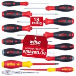 Wiha Schraubendreher Set 13-teilig I VDE geprüftes Werkzeug für Elektriker I mit Schlitz-, Kreuz- & Torx, Schlagkappe & Phasenprüfer, für Profis und Heimwerker (47176)