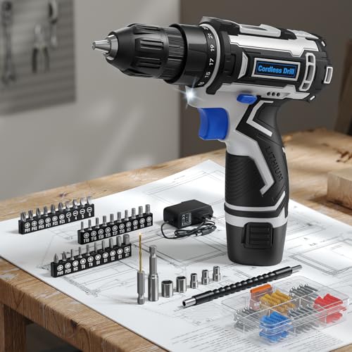 12V Akkuschrauber, Akkuschrauber Klein, 25+1 Drehmomenteinstellung Akkubohrer, 98tlg Zubehör, LED-Licht, 10mm Bohrfutter, 25Nm Drehmoment, 2000 mAh Akku, Akku Bohrschrauber für Reparatur & DIY