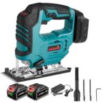 ONEVAN Akku Stichsäge, Bürstenlos Elektro-Stichsägen mit 2 3000mAh Akkus, -45 °bis 45° Fasenschneiden mit 3 Orbitaleinstellungen, 20 mm Hublänge, Elektrisch Stichsäge für Holz, PVC, Metall
