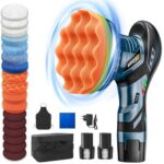 Poliermaschine Auto, Gisam Exzenter Poliermaschine Bürstenlos mit 2 * 2.0Ah Akkus, 6 Zoll Polishing Machine, 6 Variablen Geschwindigkeiten Max 6000RPM, kabelloser Polierer für Wachsen Polieren
