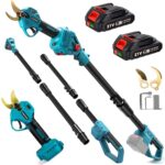 Akku Astschere Elektrische Gartenschere 2 in 1 Teleskop Stange Verlängerungsstange kabellos mit akku für Makita 18V Bürstenlosen Motor Elektrisch Schere LCD zum Beschneiden von Bäumen Obstbäumen