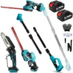 Akku Hochentaster Ast Mini 6 Zoll Kettensäge & Heckenschere Teleskop mit 2 * 4000mAh, Elektro Astsäge für Makita 18V Teleskopstange 4 IN 1 Strauchschere teleskopsäge säge Arbeitshöhe bis 4,5m