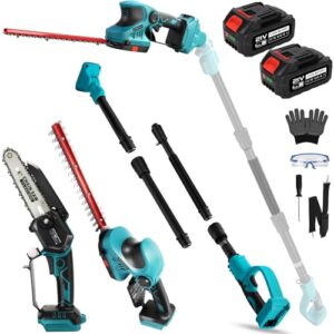 Akku Hochentaster Ast Mini 6 Zoll Kettensäge & Heckenschere Teleskop mit 2 * 4000mAh, Elektro Astsäge für Makita 18V Teleskopstange 4 IN 1 Strauchschere teleskopsäge säge Arbeitshöhe bis 4,5m