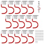 Gartengerätehalter Metallhaken, 15 Stück Gerätehalter Rot Haken, Besenhalter Werkzeughalter, Gummierung Gartengeräte, mit 30 Stück schrauben, für Garagen, Geräteschuppen, Keller, Abstellräume, Gärten