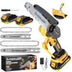 SundpeyPRO Mini Akku Kettensäge 8 & 6 Zoll - 21V Bürstenlose Mini Kettensäge mit Akkus 2x2.0Ah，Automatischer Öler und Werkzeugloser Kettenspannung，Einhand Akku-Astsäge zum Beschneiden von Holz, Ästen