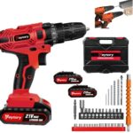 21V Akkuschrauber Set, Rot Akku bohrschrauber mit 2x Akkus 1,5Ah und Ladegerät, 25+1 Drehmomentstufen, 45Nm Max schlagbohrschrauber, 2-Gang & LED, 26PCS Zubehöre Set für Haus und Garten DIY Projekt