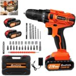 Akku-Bohrmaschine 21V Akkuschrauber Set mit 1.5 Ah Akku, Akku Bohrschrauber Set 25+1 Drehmomentstufen, 45Nm Drehmoment, 2-Gang, LED-Licht, Schlagbohrschrauber mit 26tlg Zubehör für Haus DIY Projekte