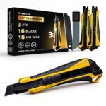 FixedNow 3 x Cuttermesser Set 18mm extra scharf inkl. 16x Ersatzklingen aus japanischem Carbonstahl I Profi Universal Cutter Messer I Tapetenmesser, Teppichmesser Utility Knife
