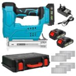 WUDLEP 26 V schnurloses Heftklammer-Set, 2-in-1 elektrische Heftpistole mit Werkzeugkoffer, Schnellladegerät mit 2 x 2000 MA Lithium-Akku, 1000 Stück gratis Heftklammern, für Polster und