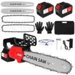 Kettensägen mit Akku Kettensäge 9000 mAh 12 zoll Elektro-Kettensäge 2 Akkus 4500mAh, 2 Ketten + 2 Kettenführungsschienen