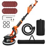 GYMAX 750 W Trockenbauschleifer mit 6 Geschwindigkeitsstufen, 800-1750 U/Min, Deckenschleifer mit Staubsammelsystem, mit faltbarem Teleskopgriff, inkl. LED-Lichter & 12 Schleifpapiere