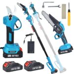 SINWE Astschere, 30MM Gartenschere mit 2 Akku 2000mAh, Bürstenloser Motor Baumschere, Kabellose Elektrisch Garten Schere mit LED-Schnittzählerm, Verstärktes Schutz (4 in 1)