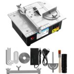 Tischkreissäge, 96 W, Mini-Tischkreissäge mit Klingen, verstellbarer Winkel, Schnitttiefe 14 mm, Schnittlänge 100 mm, Stromversorgung mit 7 einstellbaren Geschwindigkeiten (weiß)