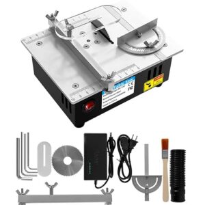 Tischkreissäge, 96 W, Mini-Tischkreissäge mit Klingen, verstellbarer Winkel, Schnitttiefe 14 mm, Schnittlänge 100 mm, Stromversorgung mit 7 einstellbaren Geschwindigkeiten (weiß)