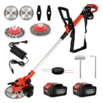 Rasentrimmer mit Akku und Unkrautbürste,4-in-1Freischneider Akku mit 2x4.0Ah Batterie, batteriebetrieben, tragbarer 21-V-Rasentrimmer,für Garden Trimmen