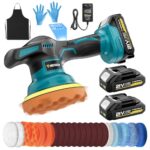 Hecusam Poliermaschine Auto Akku, 8 Variablen Geschwindigkeiten (2500–8000 RPM), 26PCS Aufsätze, Exzenter Poliermaschine Set mit LCD-Anzeige und 2x2.0Ah Batterie für Wachsen/Autodetaillierung