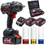 Akku Schlagschrauber 1/2 Zoll mit 2 Akkus 4.0Ah – Bürstenloser Motor – 3 Stufen + RSS – Komplett-Set mit farbcodierten Nüssen & Koffer – Perfekt für Auto & Reifenwechsel