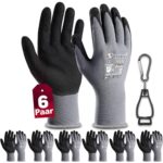 6 Paar Arbeitshandschuhe mit grip herren, mit Rutschfeste Nitril-Beschichtung Mechaniker Handschuhe, Montagehandschuhe mit optimaler Griffigkeit & feinem Tastgefühl, gartenhandschuhe damen, Größe 9/L