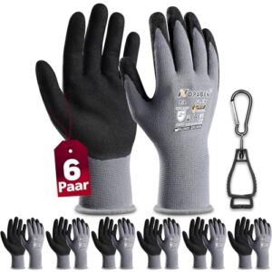 6 Paar Arbeitshandschuhe mit grip herren, mit Rutschfeste Nitril-Beschichtung Mechaniker Handschuhe, Montagehandschuhe mit optimaler Griffigkeit & feinem Tastgefühl, gartenhandschuhe damen, Größe 9/L