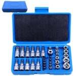 JDHUIOO 34-teiliges Steckschlüssel-Set:T10-T60 E4-E20 weiblich und männlich Steckschlüsseleinsätze mit T10-T55 Bit und 3/8" Adapter