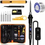 Lötkolben Set,80W LCD Lötkolben mit Einstellbar Temperatur 180-500°C,Ein/Aus Schalter,5 Wechselspitzen zum Löten,Entlötpumpe,Lötkolbenständer, Pinzette, Lötset für Elektrische Arbeiten