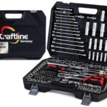 Werkzeugkoffer gefüllt 156-tlg. Profi Steckschlüsselsatz aus Chrom-Vanadium-Stahl – Knarrenkasten Set mit 3 Ratschen (1/4, 3/8, 1/2) für Kfz & Werkstatt – Kompletter Werkzeugkoffer gefüllt in Schwarz