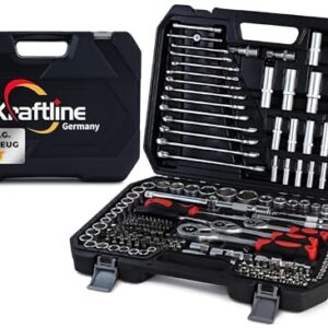 Werkzeugkoffer gefüllt 156-tlg. Profi Steckschlüsselsatz aus Chrom-Vanadium-Stahl – Knarrenkasten Set mit 3 Ratschen (1/4, 3/8, 1/2) für Kfz & Werkstatt – Kompletter Werkzeugkoffer gefüllt in Schwarz
