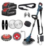 Rasentrimmer mit Akku, 21 V, kabellos, mit Akku, elektrischer Rasentrimmer, kabellos, mit 2 Akkus 4,0 Ah, für Garten und Gartenarbeit, Blau