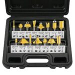 15tlg. Fräser Set für Oberfräsen, Mehrzweck Hartmetallfräser 6,35 mm (1/4 ") Schaft Fräsersatz Fräsersets für Holz Nuten, Schnitzen, Schneiden, Fräsen und Kantenbearbeitung