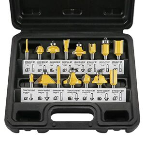 15tlg. Fräser Set für Oberfräsen, Mehrzweck Hartmetallfräser 6,35 mm (1/4 ") Schaft Fräsersatz Fräsersets für Holz Nuten, Schnitzen, Schneiden, Fräsen und Kantenbearbeitung